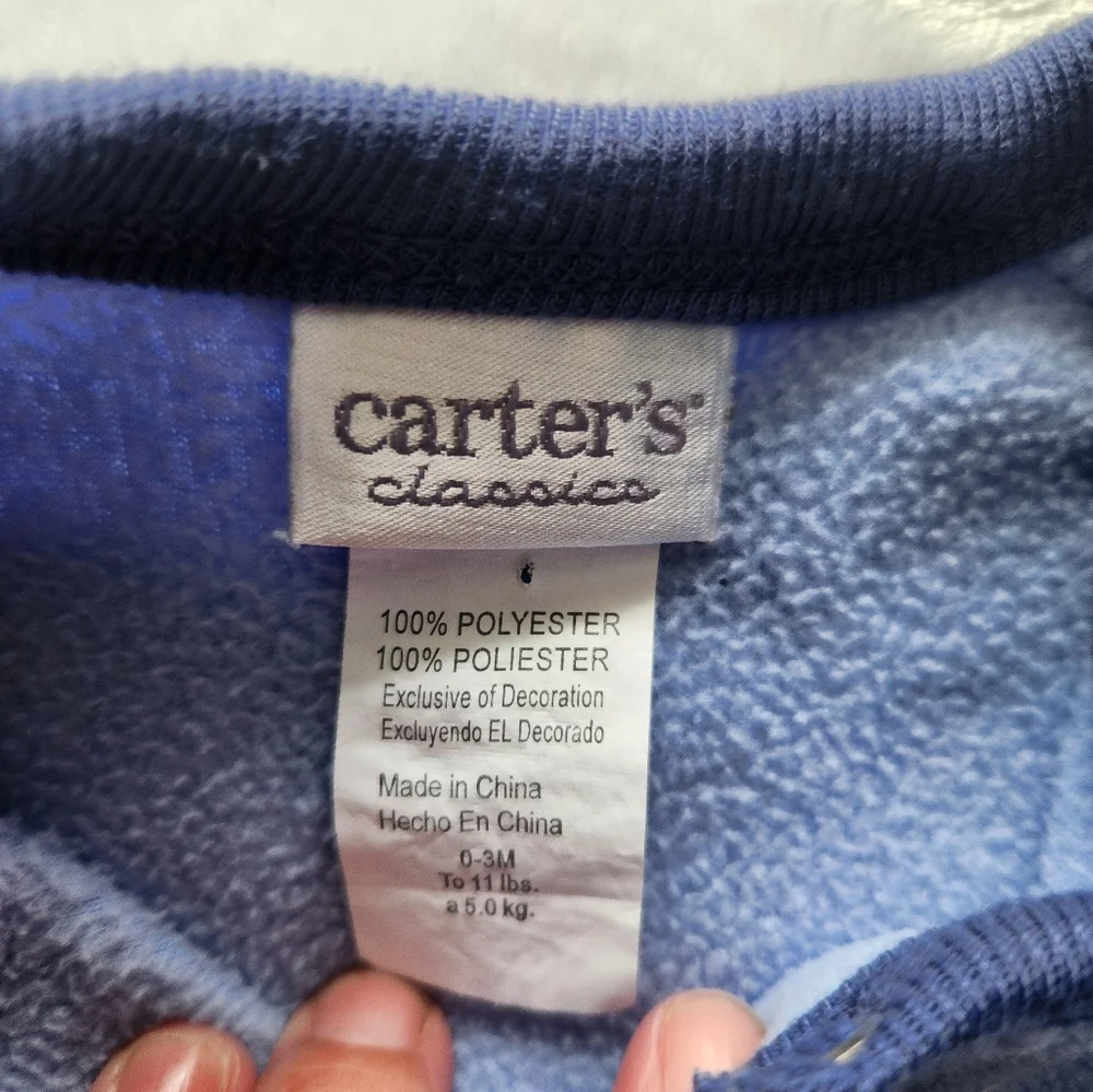 Vintage Carter's Classics 0-3 Month  Bear Blue Fleece Footed Pajama Y2K Baby Boy